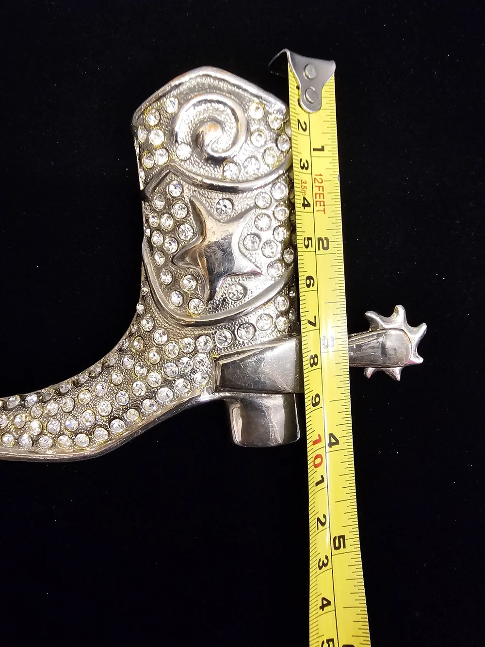 Rhinestone Cowboy Boot Belt Buckle Silver Western Cowgirl Rowel Bling Star